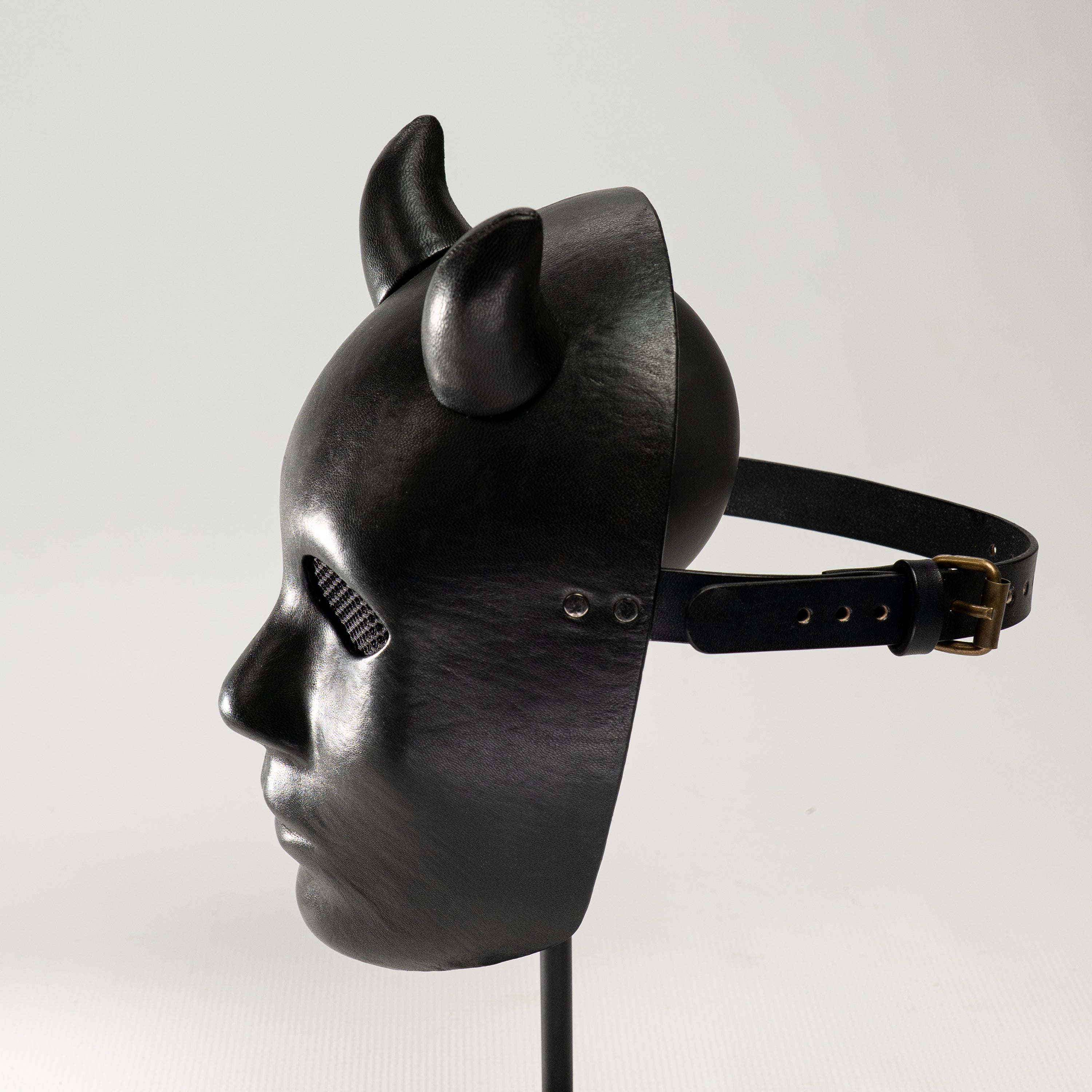 Lilith Black Leather Demon Mask with Horns