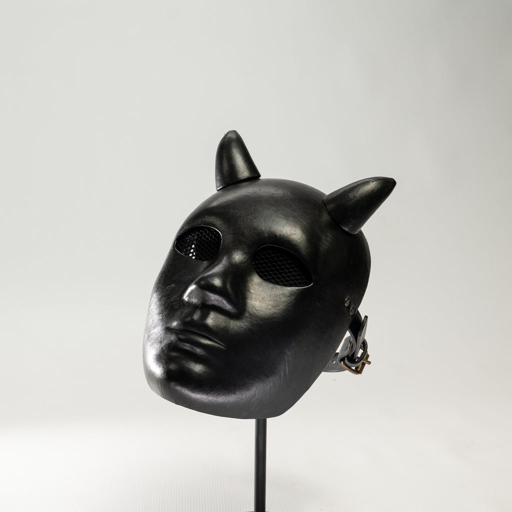 Lilith Black Leather Demon Mask with Horns