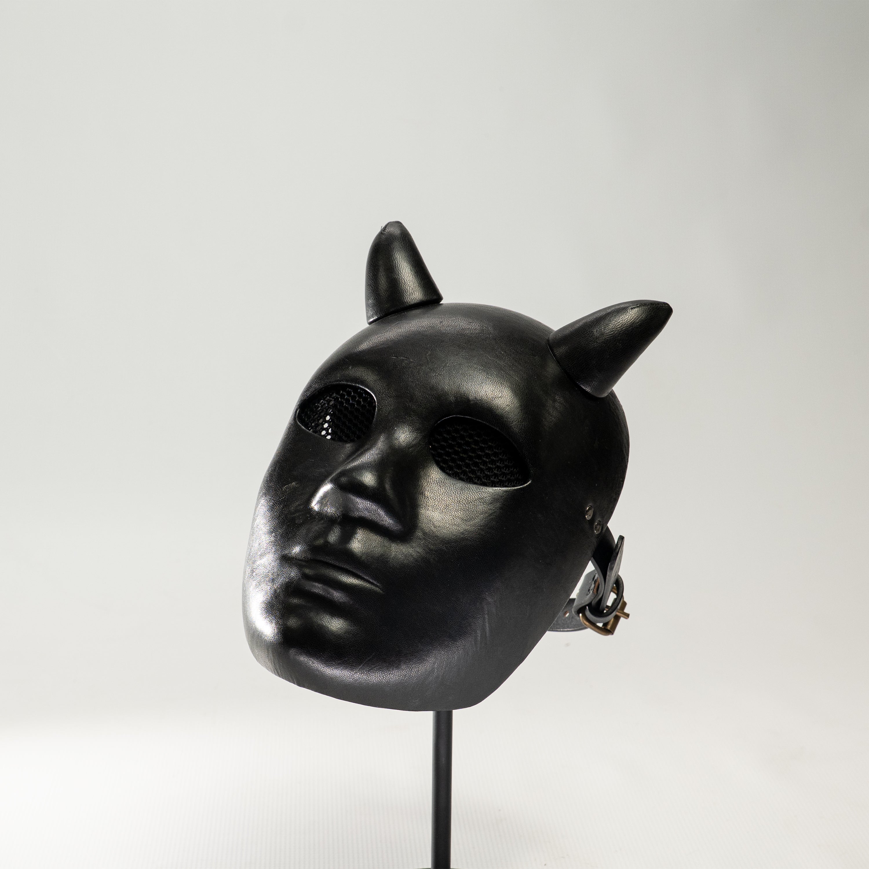 Lilith Black Leather Demon Mask with Horns
