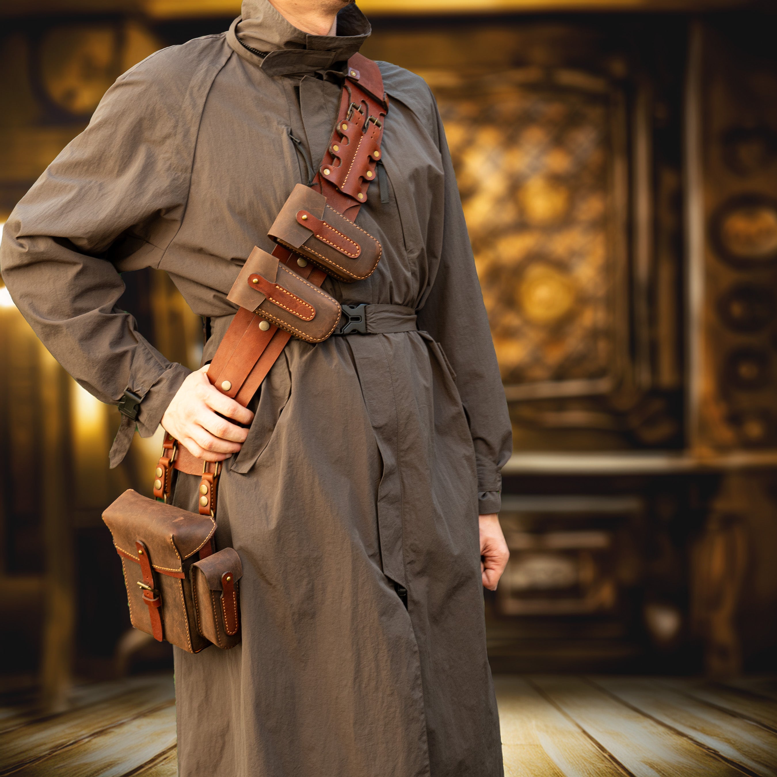 Steampunk Leather Bandolier Brown