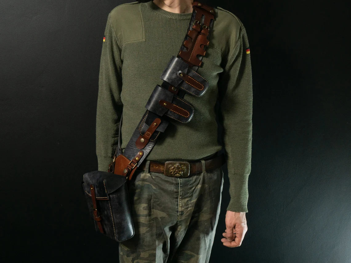 Steampunk Leather Bandolier Gray