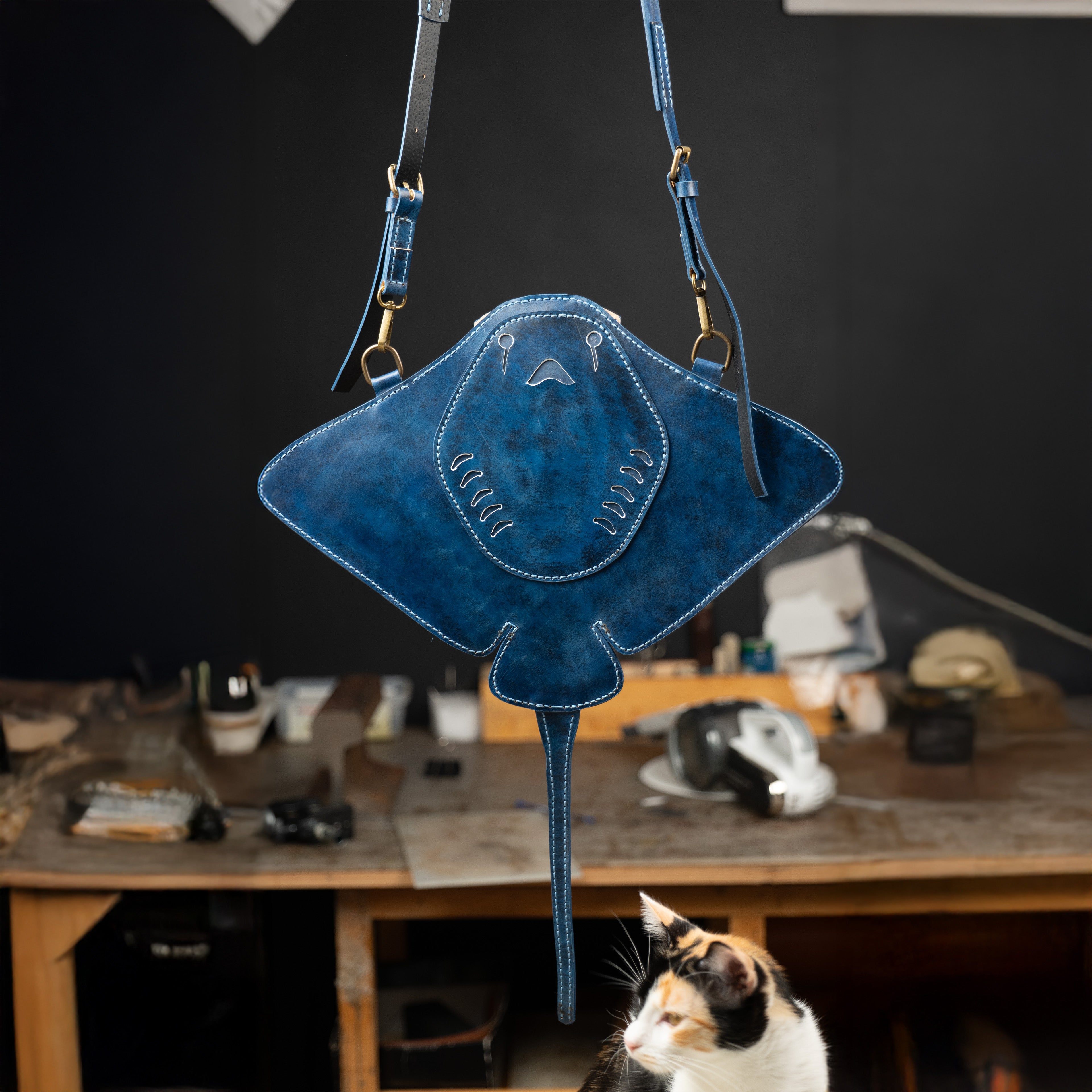 Hand-Painted Stingray Leather Crossbody Bag