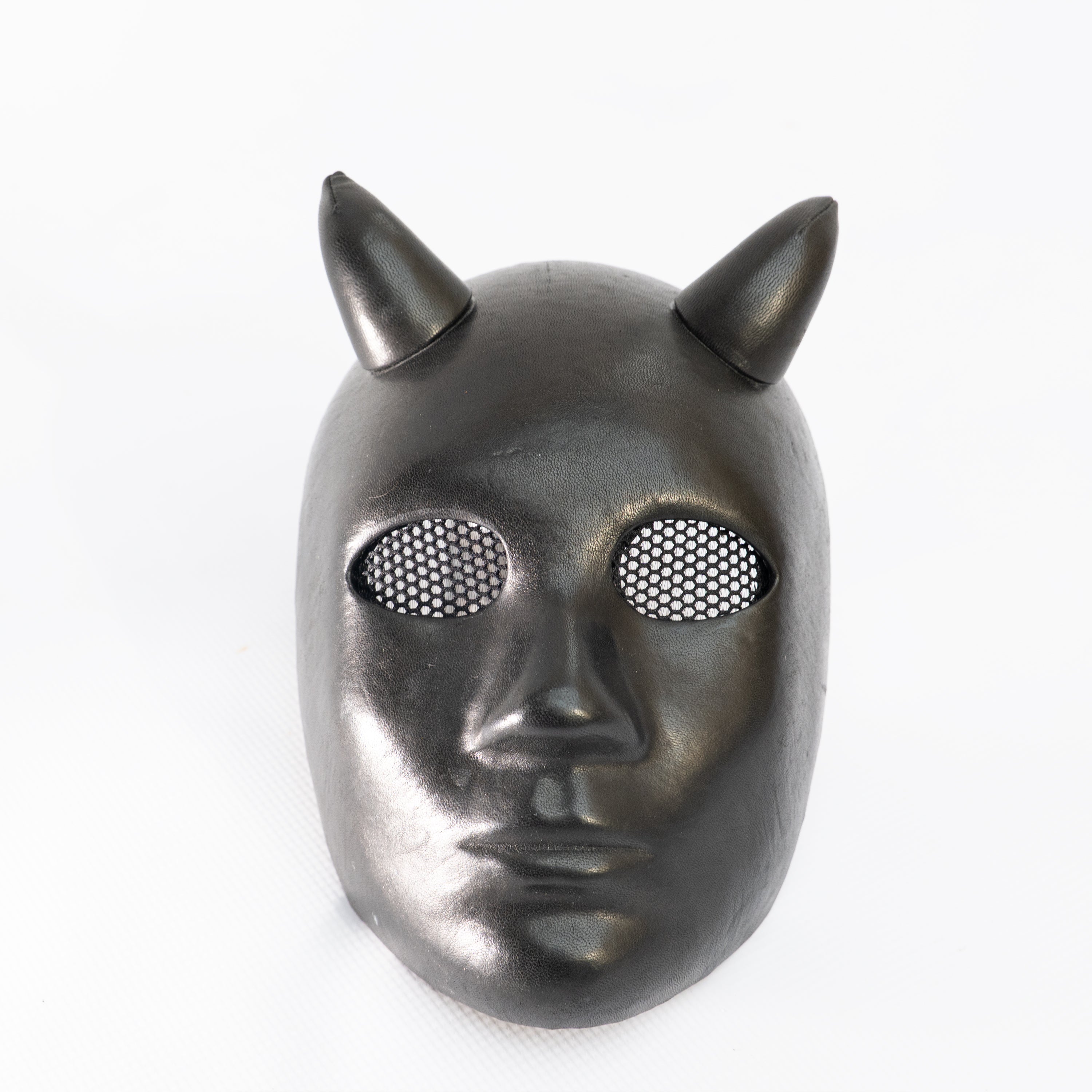 Lilith Black Leather Demon Mask with Horns
