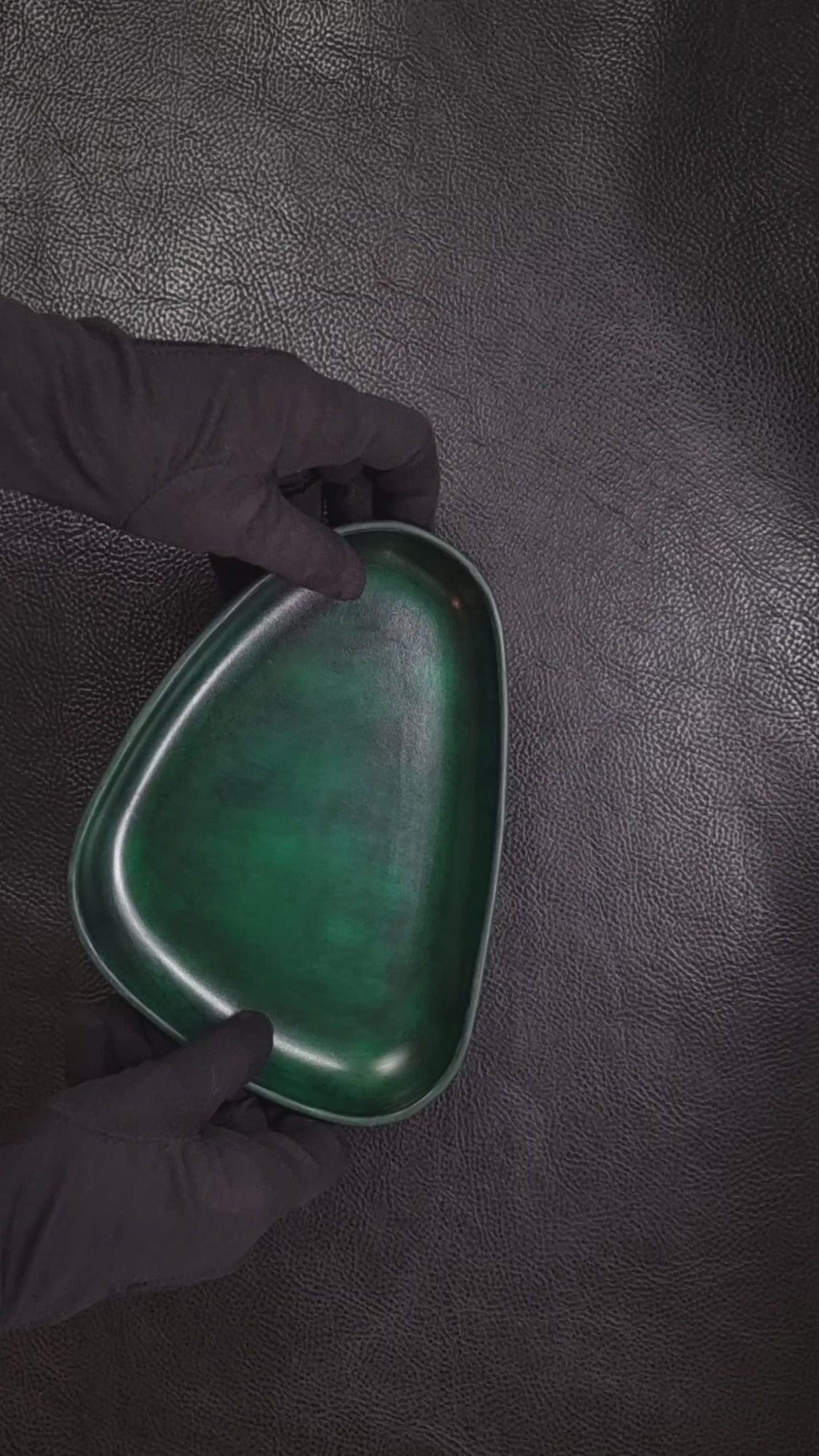 Green Leather Valet Tray | 3D Molded Italian Leather Catchall